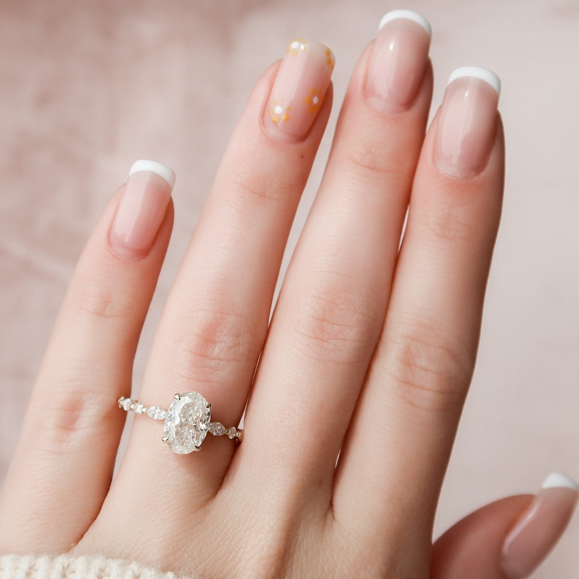 1.50 CT Oval Cut Hidden Halo Moissanite Engagement Ring