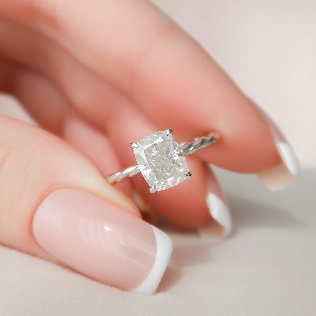 2.0 CT Elongated Cushion Moissanite Hidden Halo Engagement Ring