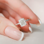 2.0 CT Elongated Cushion Moissanite Hidden Halo Engagement Ring