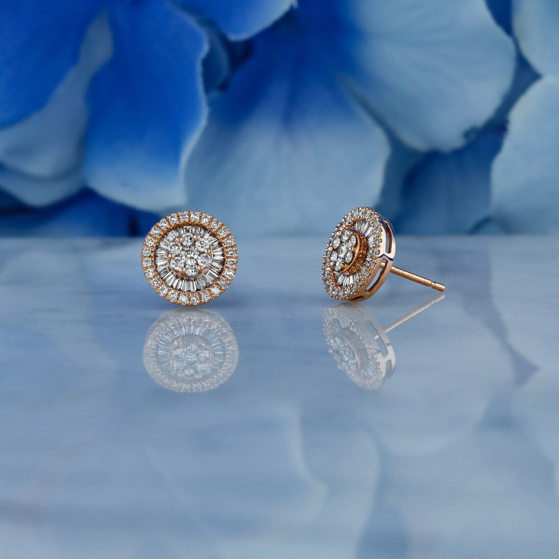 0.83 TCW Round & Baguette Moissanite Diamond Cluster Stud Earrings