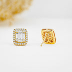 1.30 TCW Round & Baguette Moissanite Diamond Halo Stud Earrings