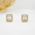 1.30 TCW Round & Baguette Moissanite Diamond Halo Stud Earrings