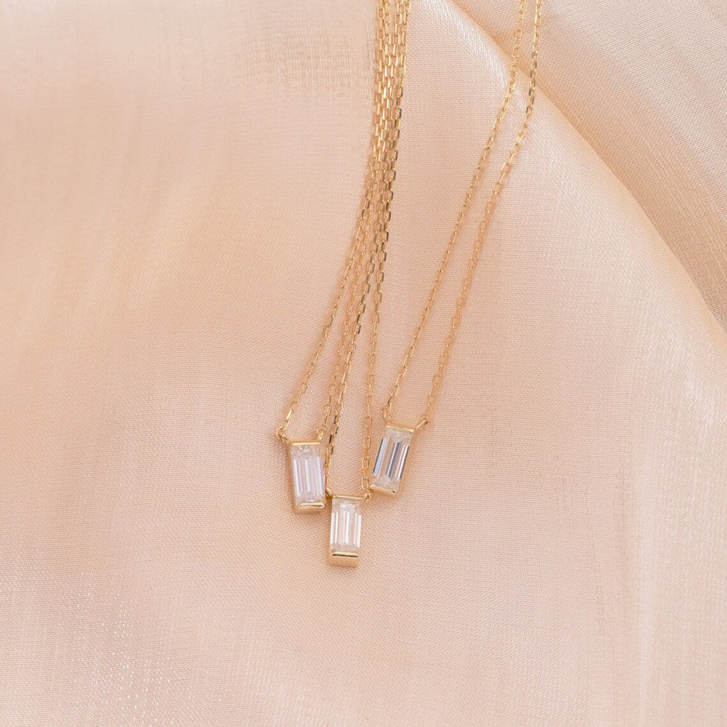 0.10 TCW Baguette Moissanite Diamond Solitaire Necklace