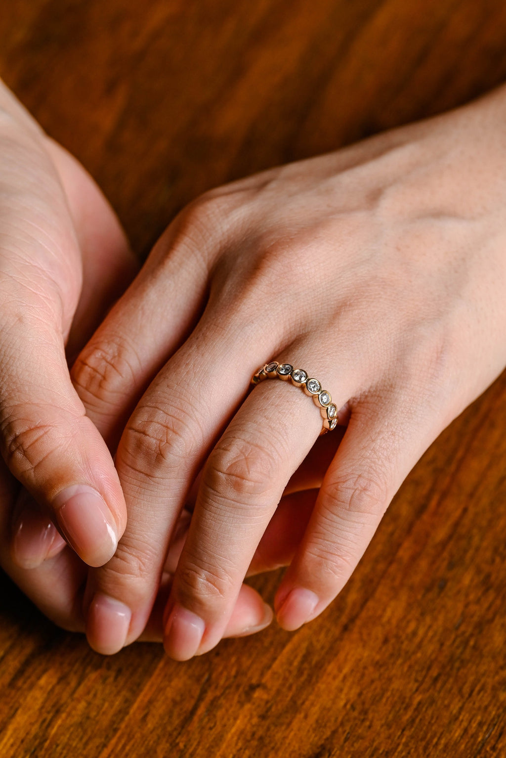 Solid Gold 3mm Band Oval Cut Moissanite Engagement Ring, Two-Tone Ring
