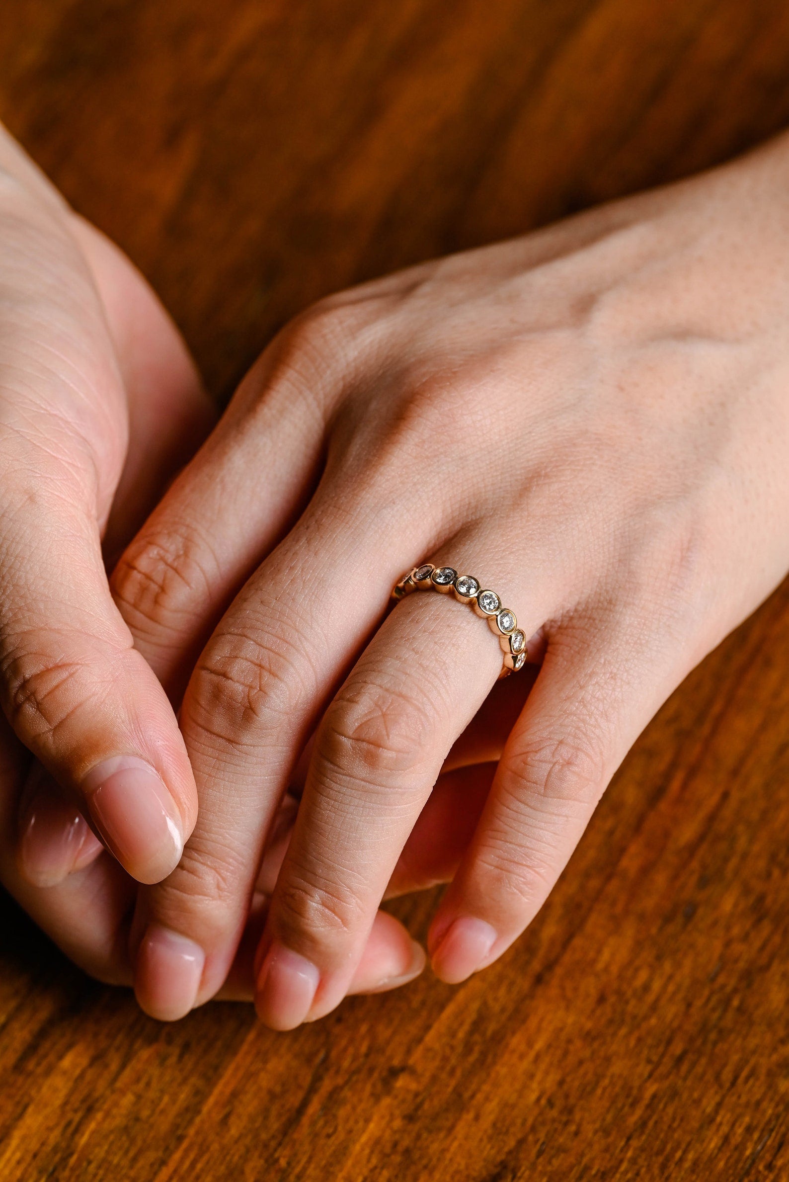 Solid Gold 3mm Band Oval Cut Moissanite Engagement Ring, Two-Tone Ring