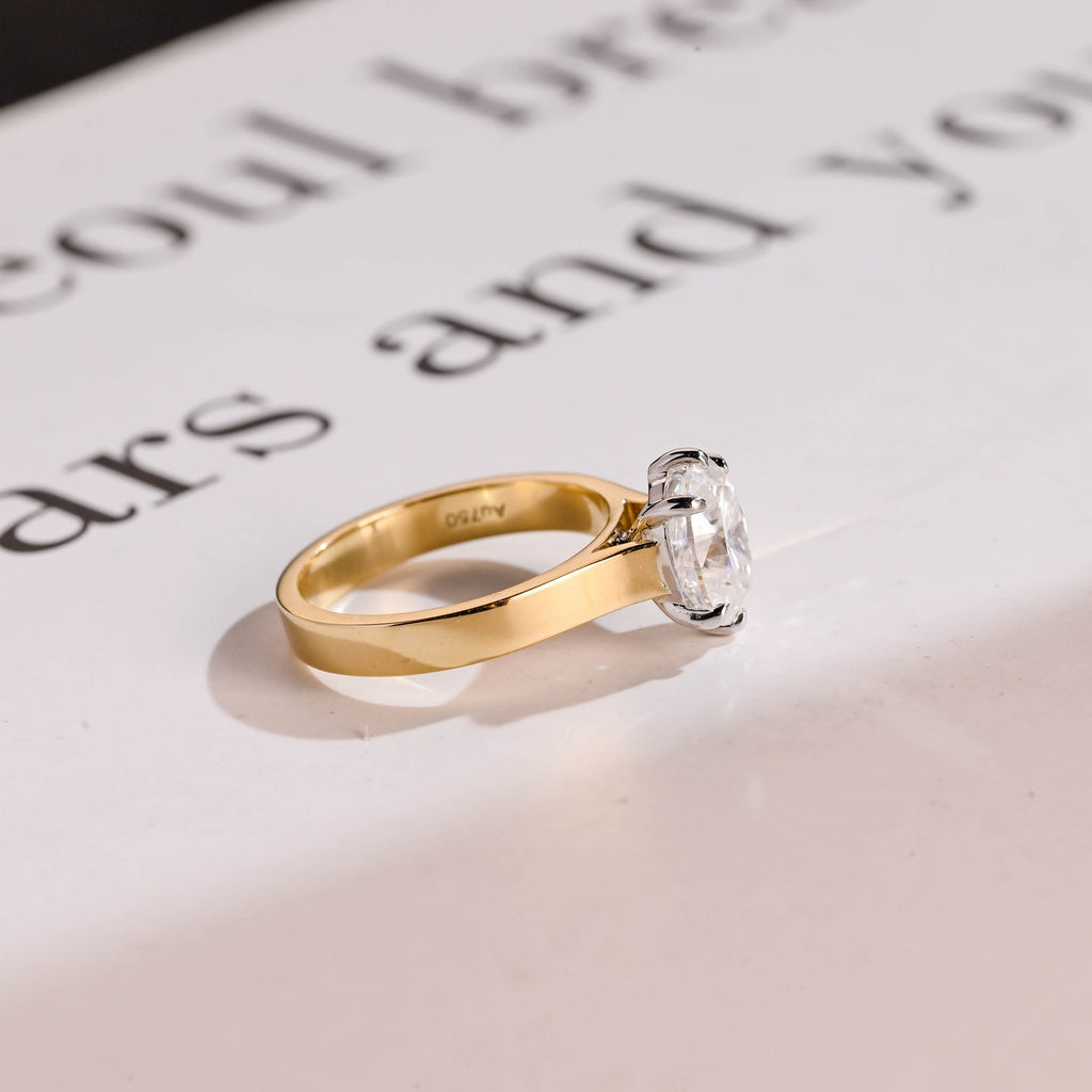 Solid Gold 3mm Band Oval Cut Moissanite Engagement Ring, Two-Tone Ring