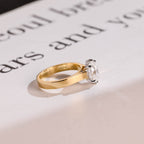 Solid Gold 3mm Band Oval Cut Moissanite Engagement Ring, Two-Tone Ring