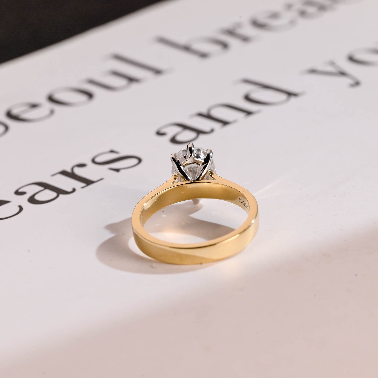 Solid Gold 3mm Band Oval Cut Moissanite Engagement Ring, Two-Tone Ring