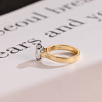 Solid Gold 3mm Band Oval Cut Moissanite Engagement Ring, Two-Tone Ring