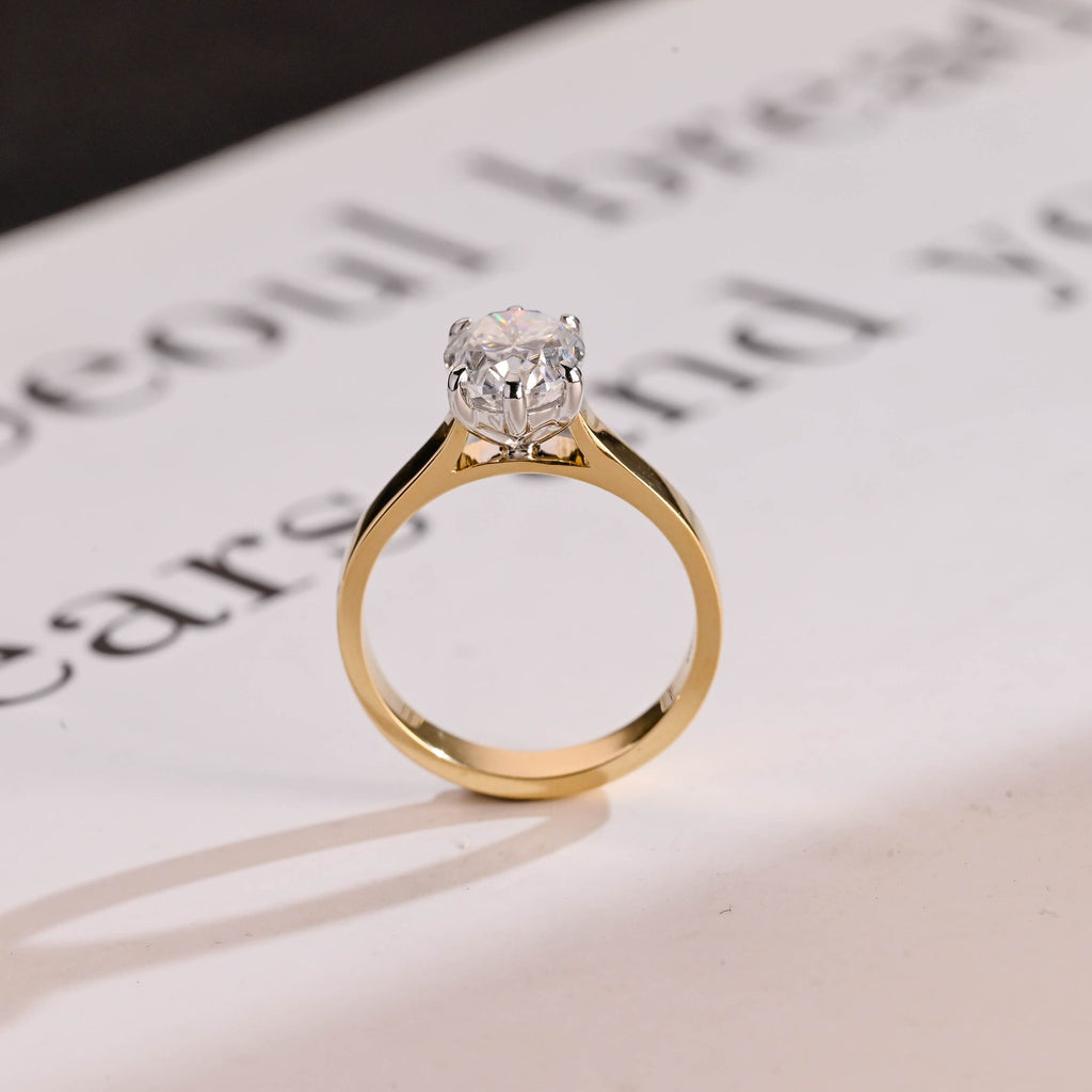 Solid Gold 3mm Band Oval Cut Moissanite Engagement Ring, Two-Tone Ring