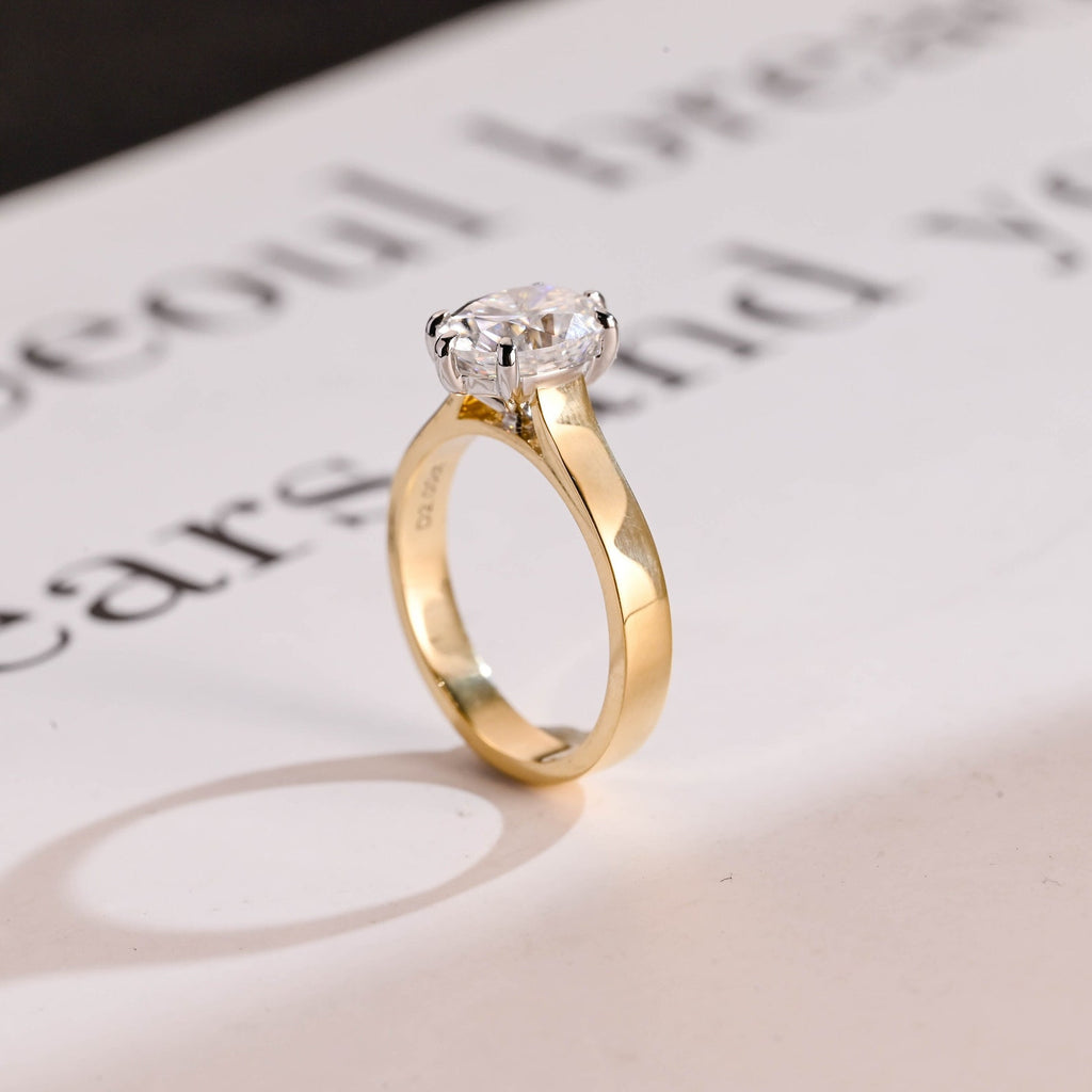 Solid Gold 3mm Band Oval Cut Moissanite Engagement Ring, Two-Tone Ring