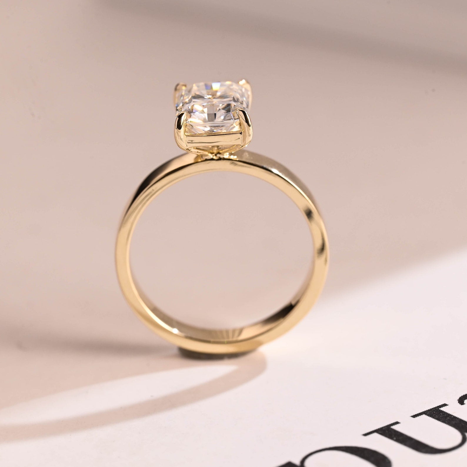 Solid Gold Radiant Moissanite Engagement Ring, Solitaire Ring, Aniversary Gift for Her,