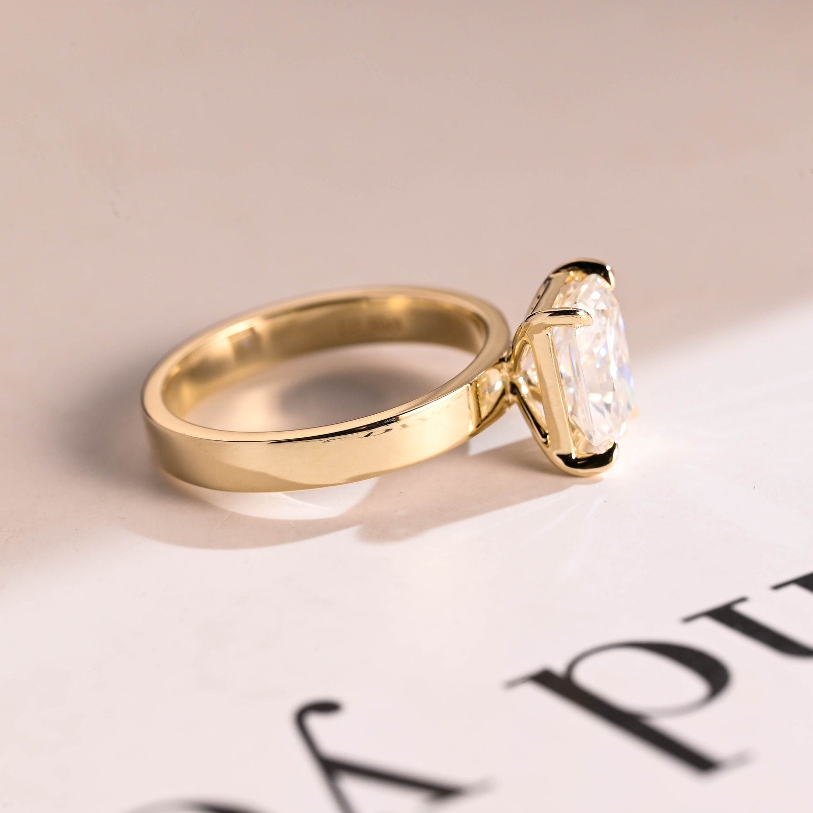 Solid Gold Radiant Moissanite Engagement Ring, Solitaire Ring, Aniversary Gift for Her,