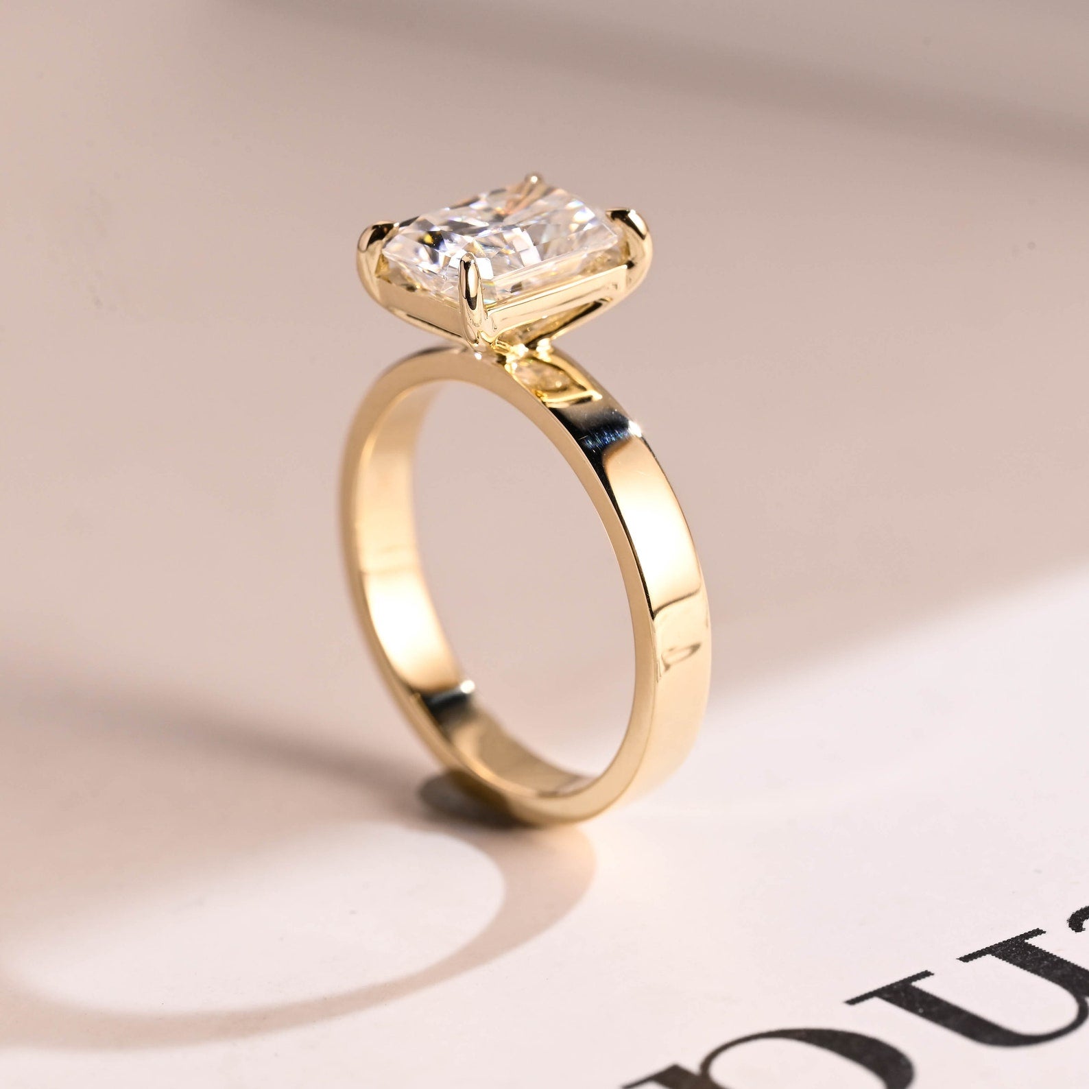 Solid Gold Radiant Moissanite Engagement Ring, Solitaire Ring, Aniversary Gift for Her,