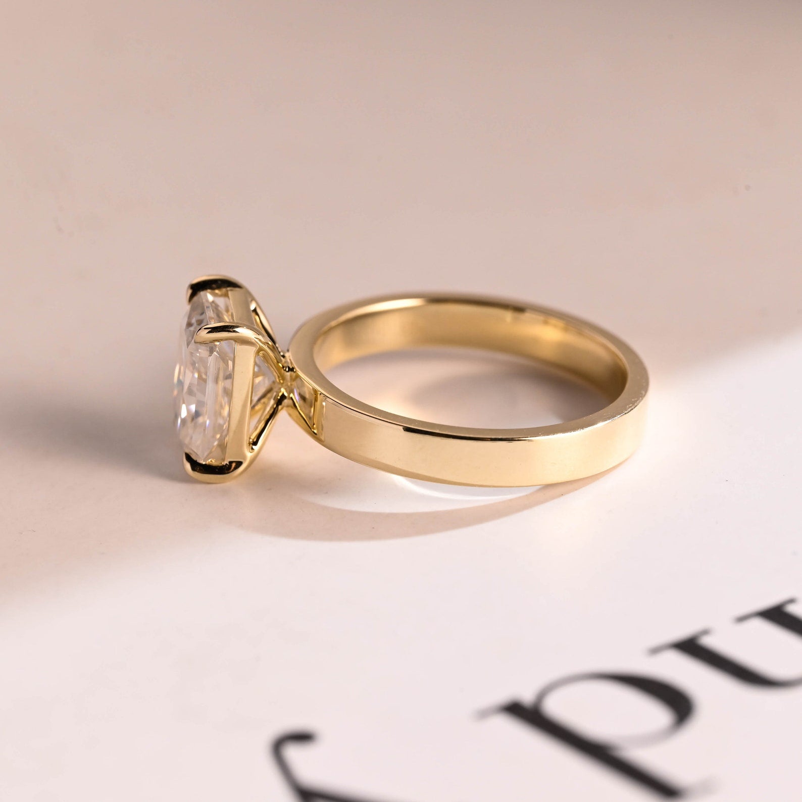 Solid Gold Radiant Moissanite Engagement Ring, Solitaire Ring, Aniversary Gift for Her,