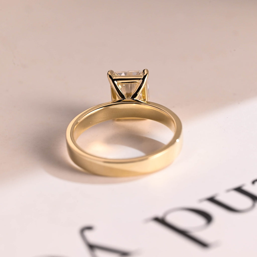 Solid Gold Radiant Moissanite Engagement Ring, Solitaire Ring, Aniversary Gift for Her,