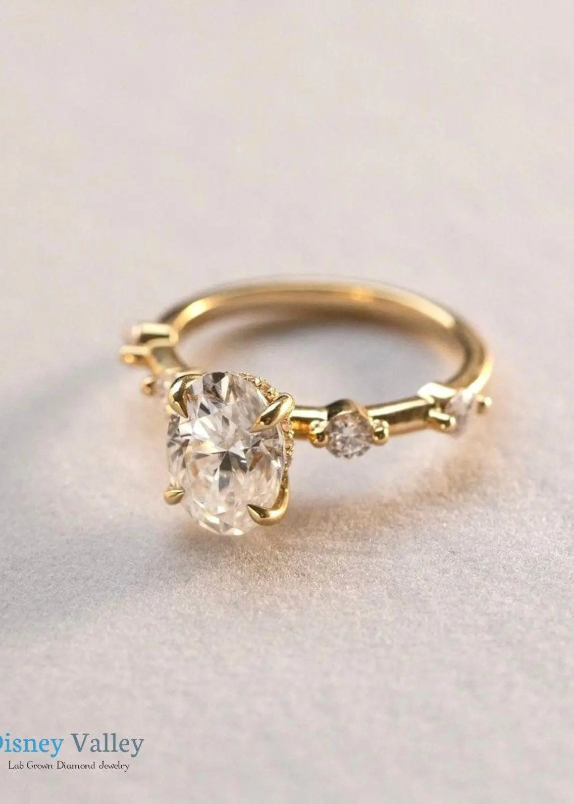 2 CT Oval Cut Lab Grown Engagement Ring Antique Yellow Gold Ring - DisneyValley Main image
