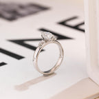 Solid Gold Pear Moissanite Engagement Ring, 3mm Wide Band Ring