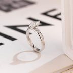 Solid Gold Pear Moissanite Engagement Ring, 3mm Wide Band Ring