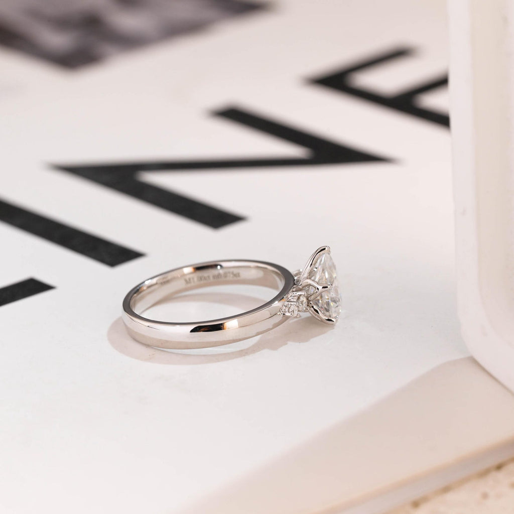 Solid Gold Pear Moissanite Engagement Ring, 3mm Wide Band Ring