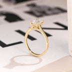 Solid Gold Radiant Cut Moissanite Engagement Ring, Cathedral Hidden Halo Ring