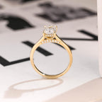 Solid Gold Radiant Cut Moissanite Engagement Ring, Cathedral Hidden Halo Ring