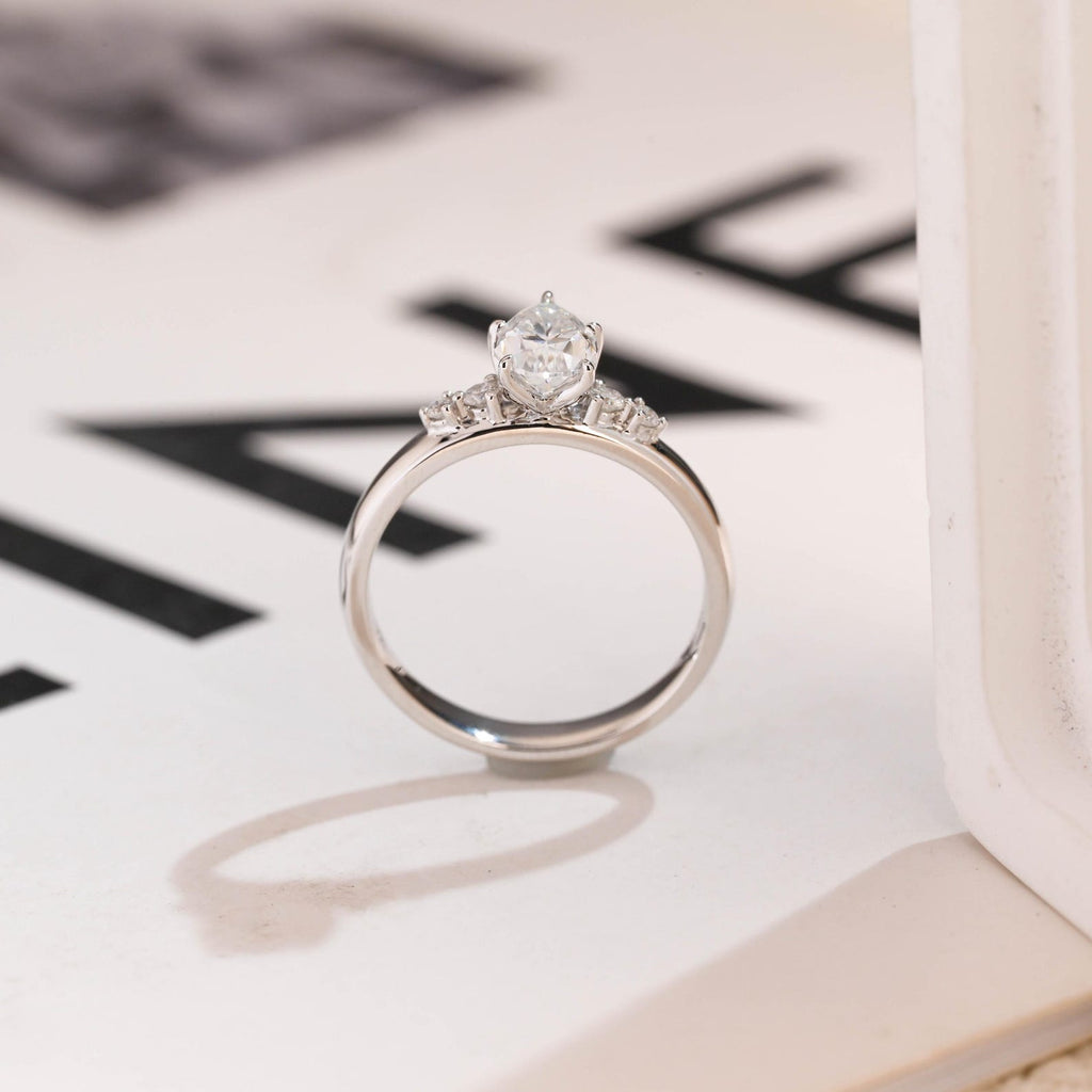 Solid Gold Pear Moissanite Engagement Ring, 3mm Wide Band Ring