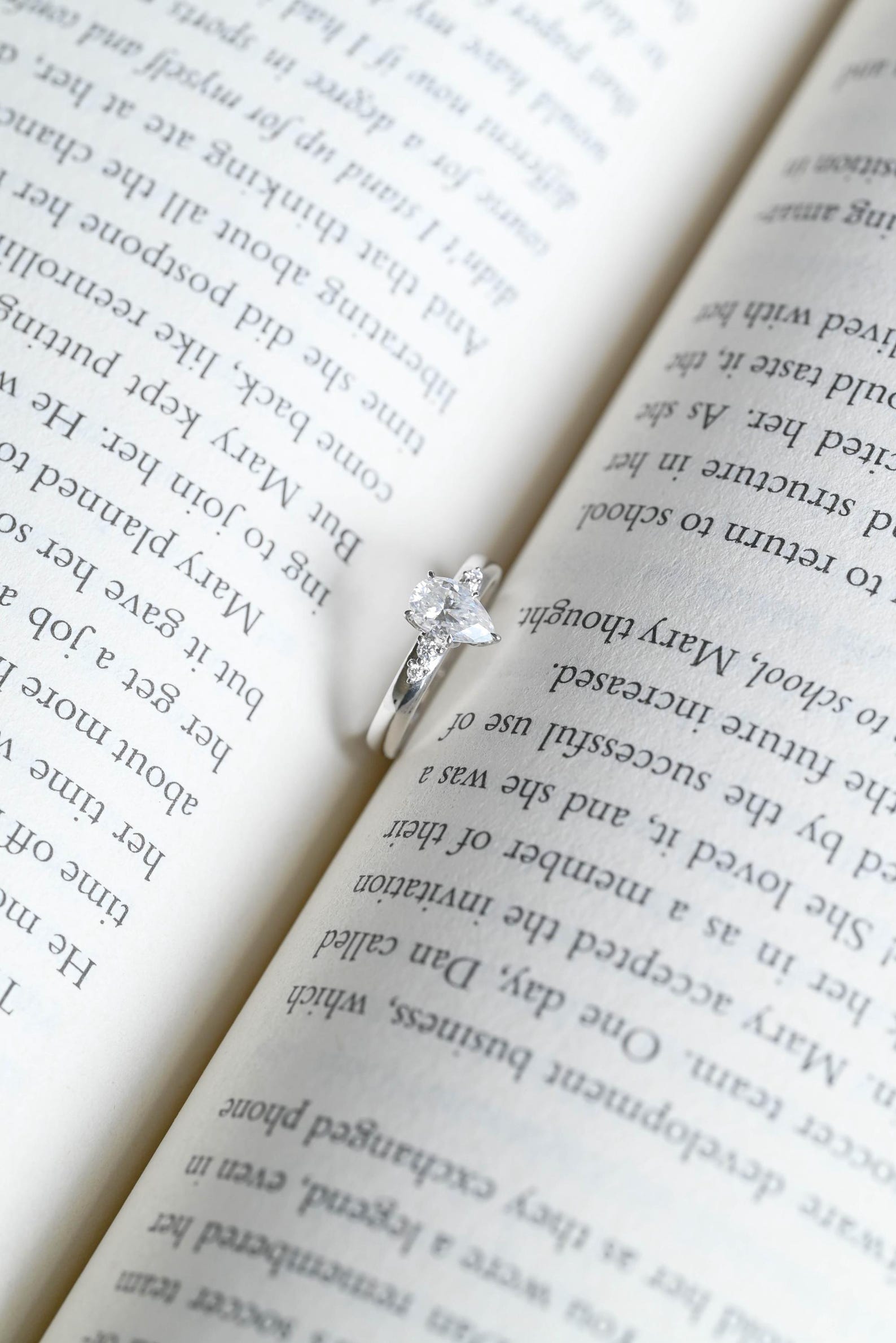 Solid Gold Pear Moissanite Engagement Ring, 3mm Wide Band Ring