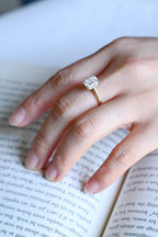 Solid Gold Radiant Cut Moissanite Engagement Ring, Cathedral Hidden Halo Ring