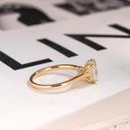 Solid Gold Radiant Cut Moissanite Engagement Ring, Cathedral Hidden Halo Ring