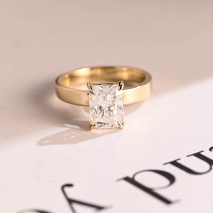 Solid Gold Radiant Moissanite Engagement Ring, Solitaire Ring, Aniversary Gift for Her,
