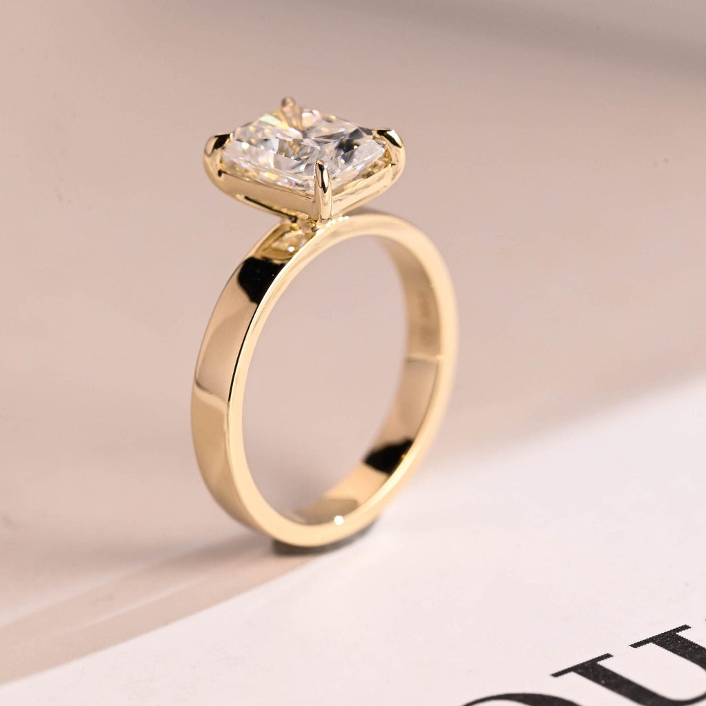 Solid Gold Radiant Moissanite Engagement Ring, Solitaire Ring, Aniversary Gift for Her,