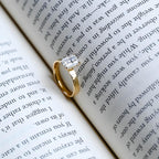 Solid Gold Radiant Moissanite Engagement Ring, Solitaire Ring, Aniversary Gift for Her,