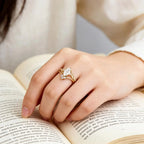 Marquise Moissanite Engagement Ring Set, Nature Inspired Leaf Vine Bridal Ring Set, Vintage Gold Wedding Ring Set, Unique Promise Ring