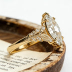 Marquise Moissanite Engagement Ring 1.5ct 14K Gold Leaf Vine Ring Nature Inspired Vintage Wedding Promise Ring for Women