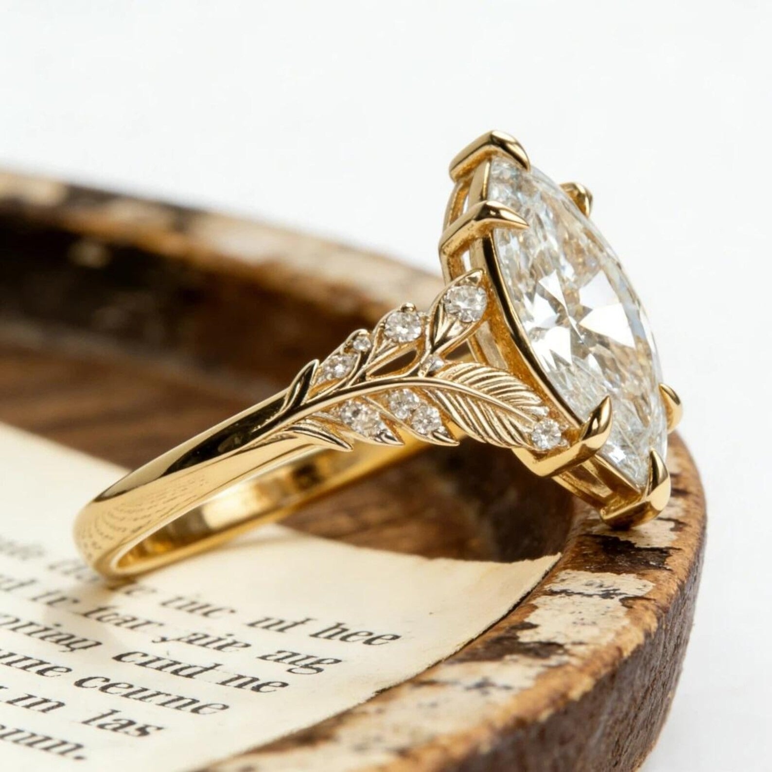 Marquise Moissanite Engagement Ring 1.5ct 14K Gold Leaf Vine Ring Nature Inspired Vintage Wedding Promise Ring for Women