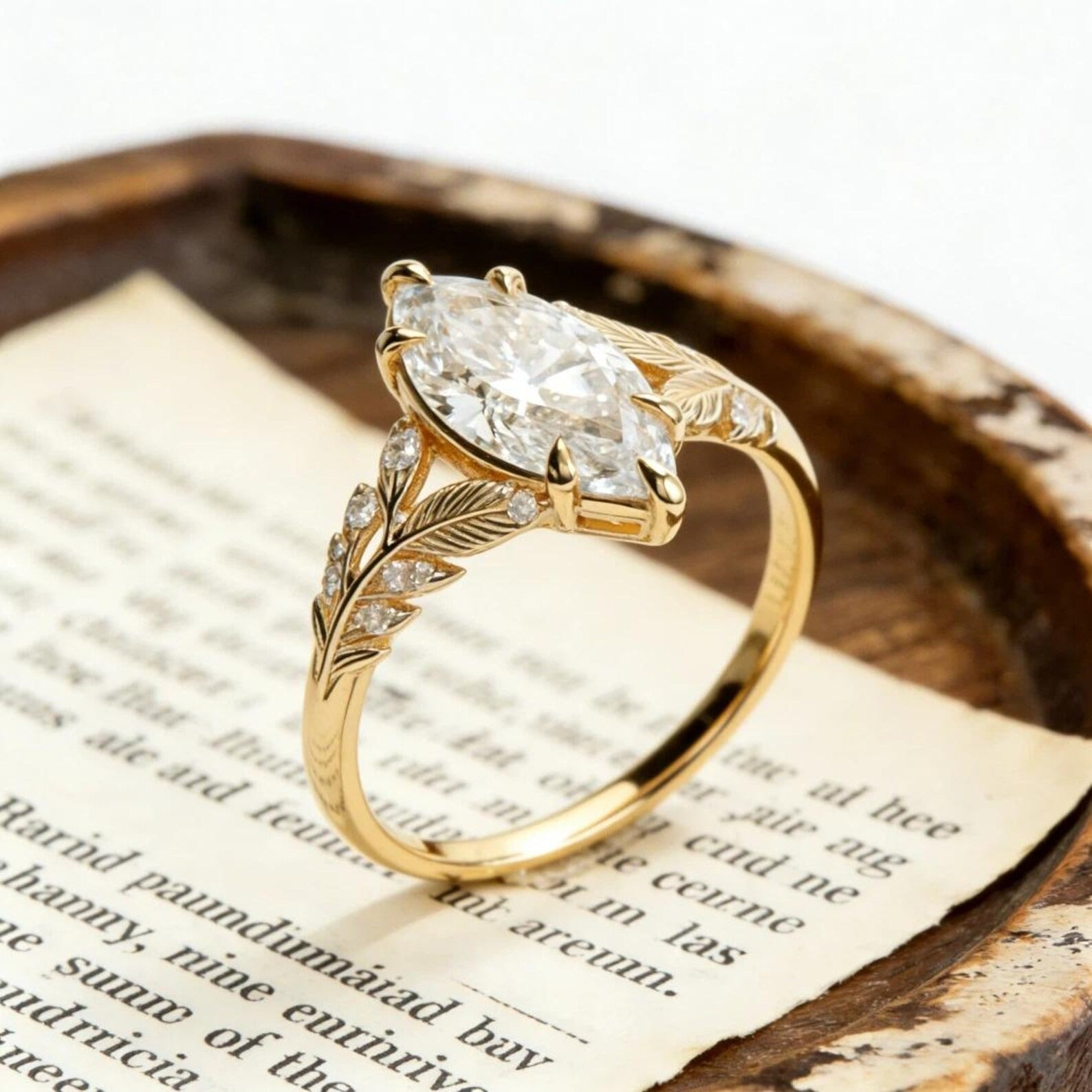 Marquise Moissanite Engagement Ring 1.5ct 14K Gold Leaf Vine Ring Nature Inspired Vintage Wedding Promise Ring for Women Secondary image