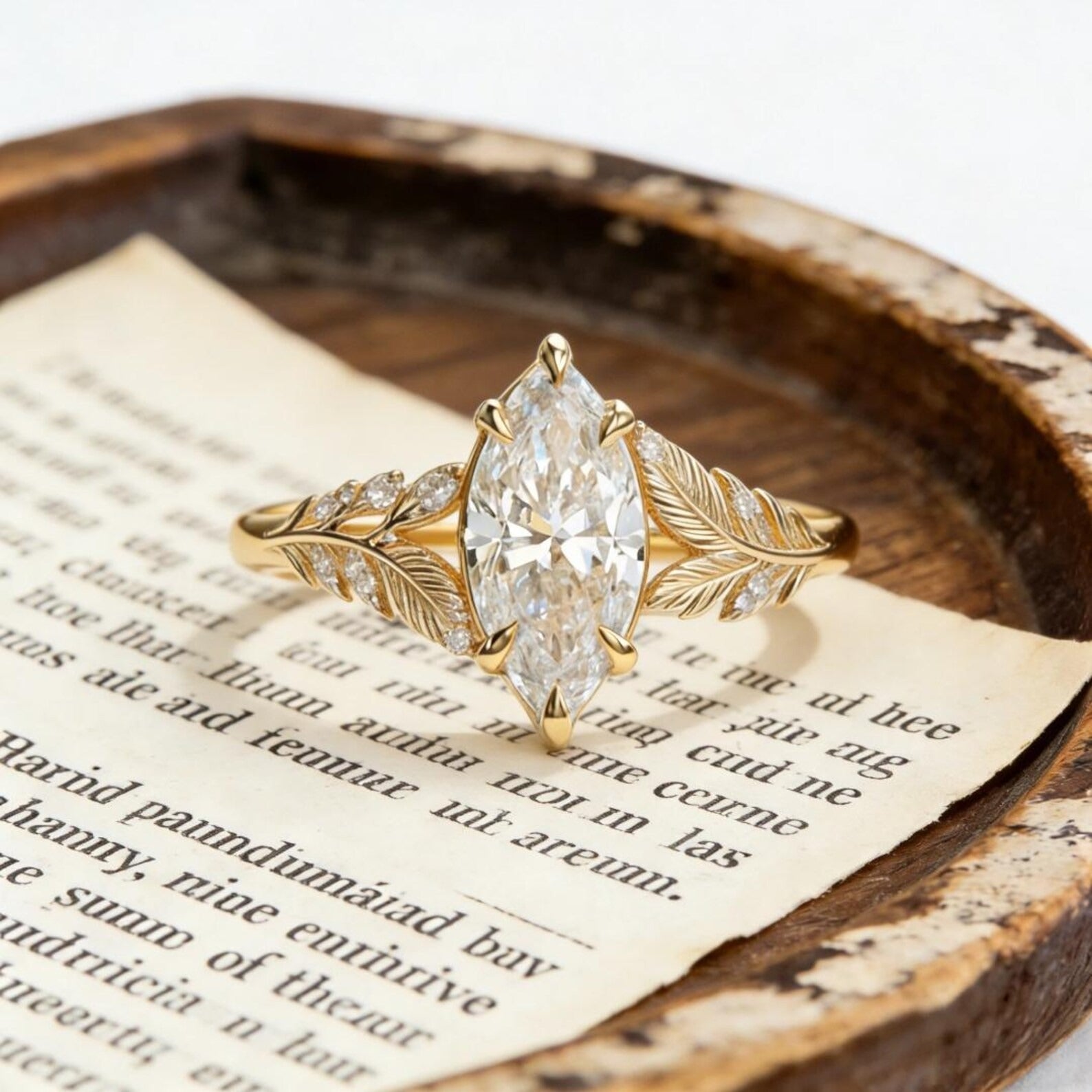 Marquise Moissanite Engagement Ring 1.5ct 14K Gold Leaf Vine Ring Nature Inspired Vintage Wedding Promise Ring for Women Main image
