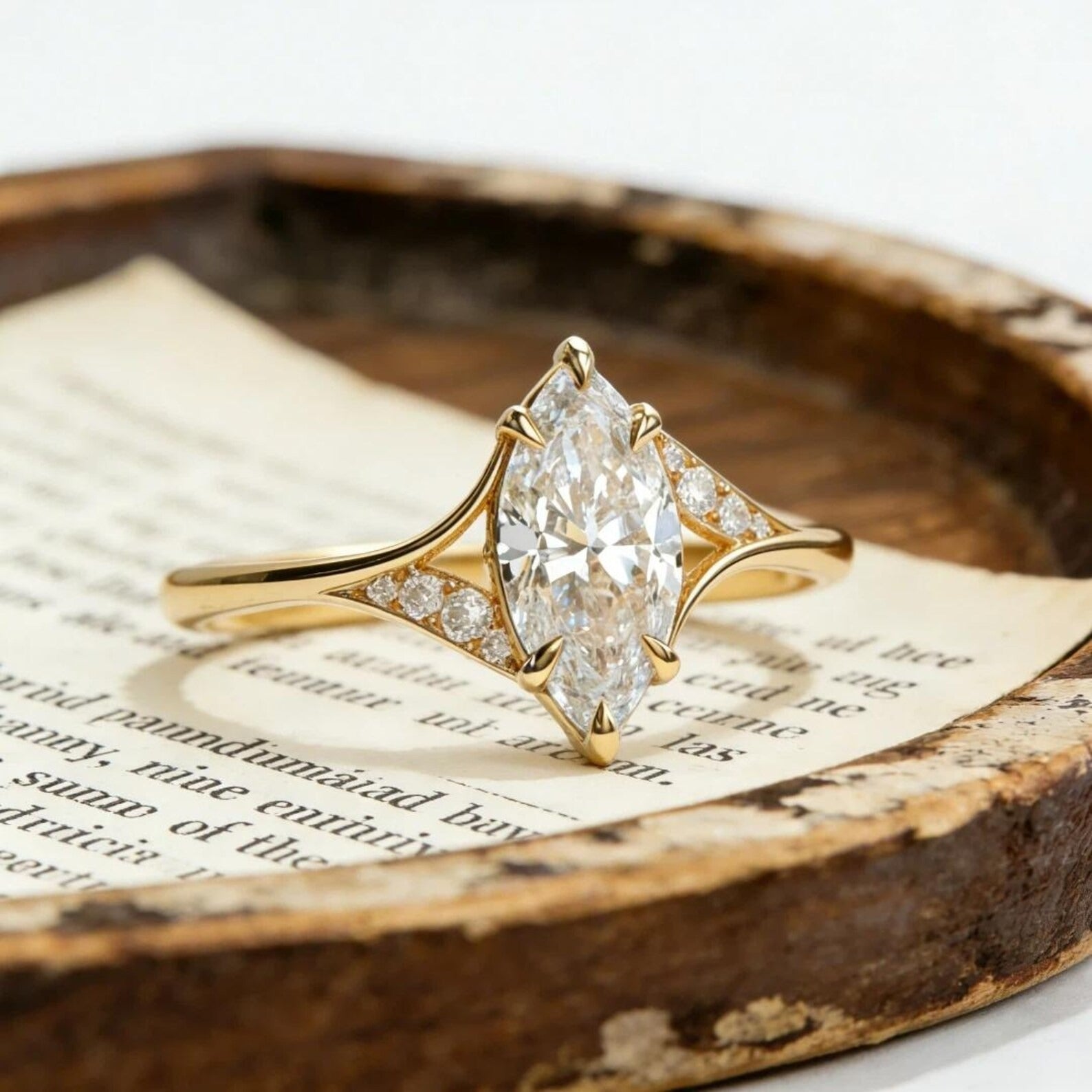 Marquise Moissanite Engagement Ring Gold Minimalist Wedding Ring for Women Unique Promise Ring Cluster Ring