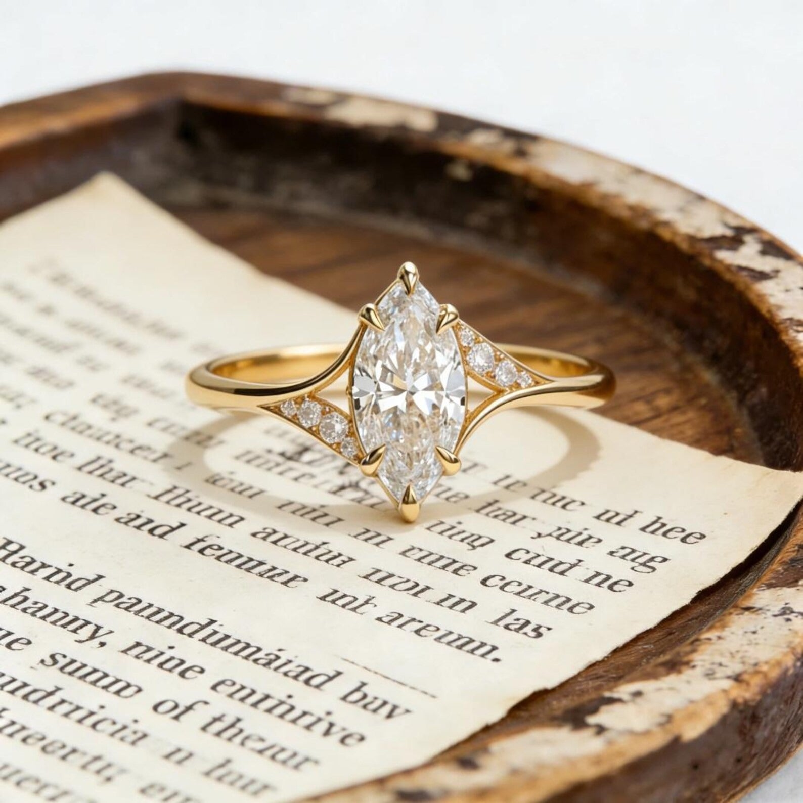 Marquise Moissanite Engagement Ring Gold Minimalist Wedding Ring for Women Unique Promise Ring Cluster Ring Main image