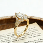 Marquise Moissanite Engagement Ring Gold Leaf Vine Bridal Ring Vintage Halo Wedding Promise Ring for Women