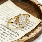 Marquise Moissanite Engagement Ring Gold Floral Cluster Ring Pear Side Stone Vintage Wedding Promise Ring for Women