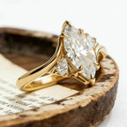 Marquise Moissanite Engagement Ring Gold Unique Twisted Bridal Ring Vintage Wedding Promise Ring for Women
