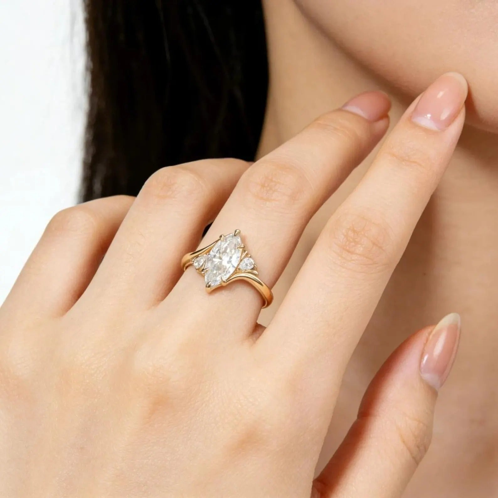 Marquise Moissanite Engagement Ring Gold Unique Twisted Bridal Ring Vintage Wedding Promise Ring for Women