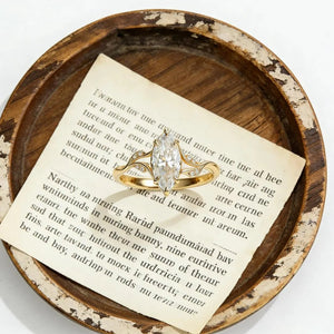 Marquise Moissanite Engagement Ring, Leaf Vine Twisted Band Ring, Unique Gold Wedding Ring, Nature Inspired Promise Ring