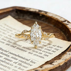 Marquise Moissanite Engagement Ring, Leaf Vine Twisted Band Ring, Unique Gold Wedding Ring, Nature Inspired Promise Ring