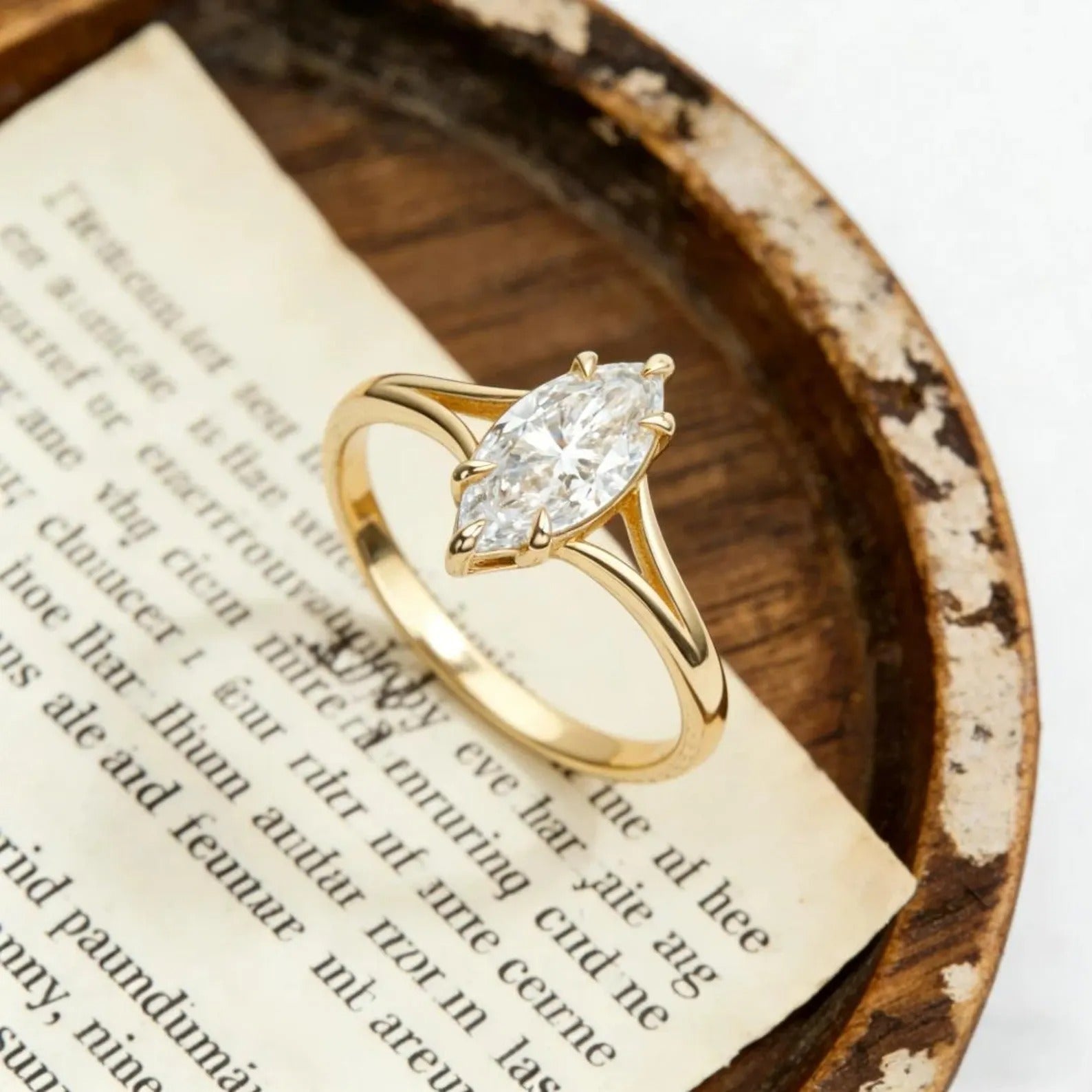 Marquise Moissanite Engagement Ring, Minimalist Split Shank Ring, Gold Solitaire Wedding Ring, Elegant Promise Ring for Women Secondary image