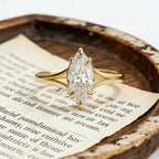 Marquise Moissanite Engagement Ring, Minimalist Split Shank Ring, Gold Solitaire Wedding Ring, Elegant Promise Ring for Women