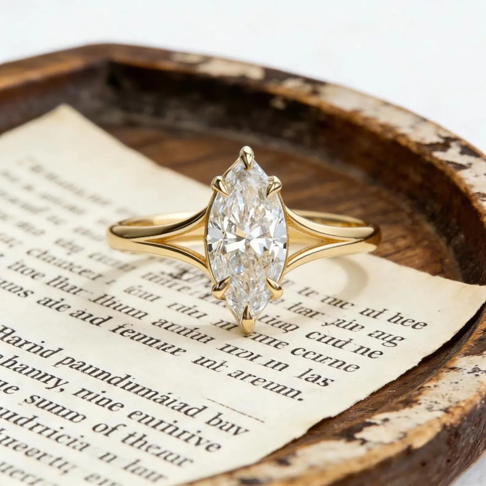 Marquise Moissanite Engagement Ring, Minimalist Split Shank Ring, Gold Solitaire Wedding Ring, Elegant Promise Ring for Women
