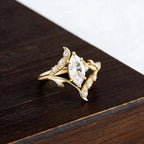 Marquise Moissanite Engagement Ring, Nature Inspired Leaf Vine Ring, Unique Vintage Wedding Ring, Gold Elven Engagement Ring, Promise Ring